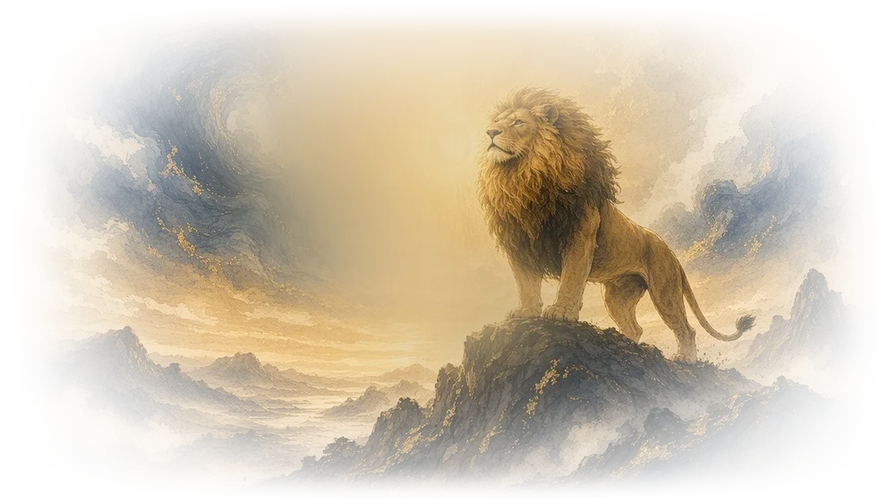 A lion rising at dawn